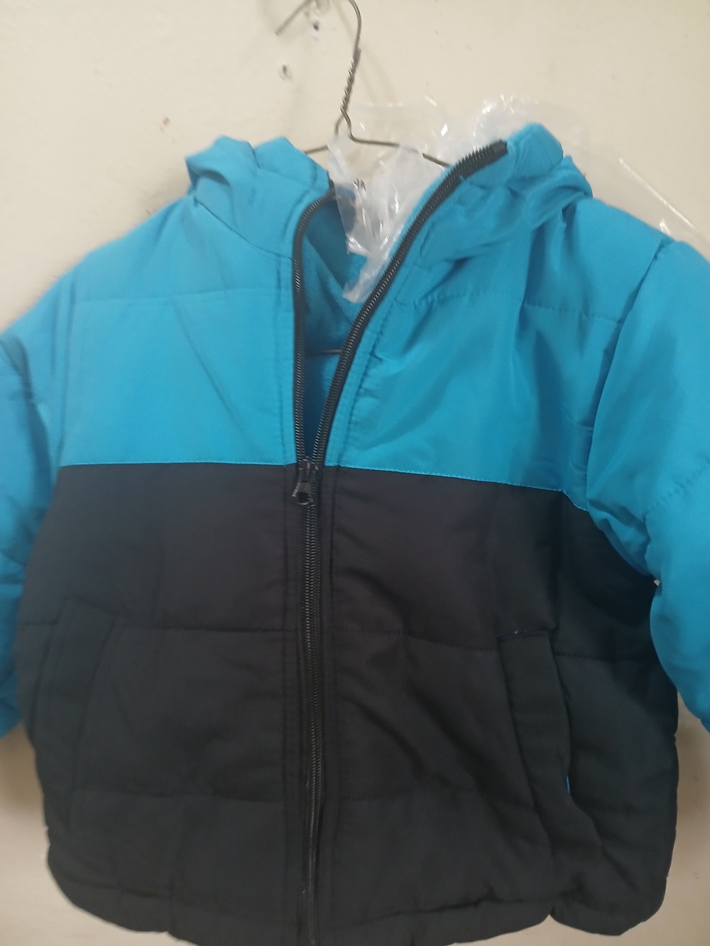 Brand New Size 4 Kids Two-Tone Blue and Black Puffer Jacket with Hood